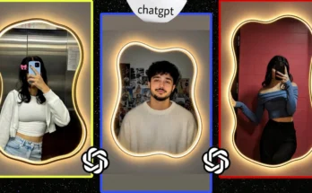 Get the free ChatGPT prompt to generate trending wavy LED mirror selfies. Create aesthetic AI photos for viral Instagram and TikTok Trend.